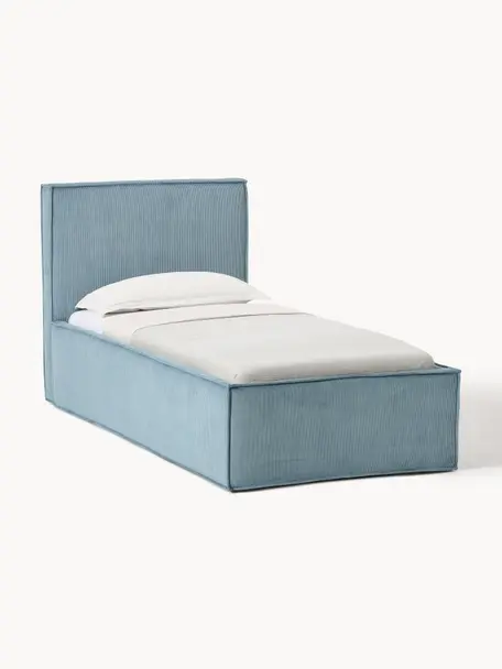 Cama tapizada de pana Dream, Tapizado: pana (92% poliéster, 8% p, Cuerpo: madera de pícea maciza, a, Pana azul, An 90 x L 200 cm