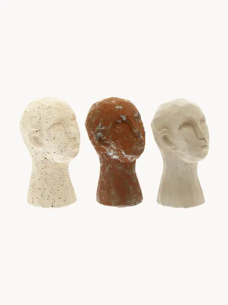 Objet décoratif Figure Head, 3 élém., Béton, Blanc crème, brun, beige, Ø 9 x haut. 15 cm