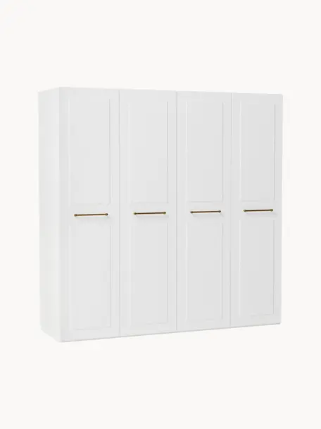 Modularer Drehtürenschrank Charlotte, 200 cm Breite, mehrere Varianten, Korpus: Spanplatte, melaminbeschi, Griffe: Messing Dieses Produkt wi, Weiß, Basic Interior, B 200 x H 200 cm