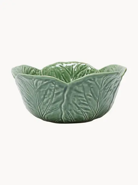 Ensaladera artesanal Cabbage, Cerámica de gres, Verde oscuro, Ø 30 x Al 13 cm