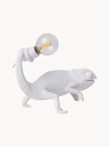 Kleine design tafellamp Chameleon, Lamp: polyresin, Wit, B 17 x H 14 cm