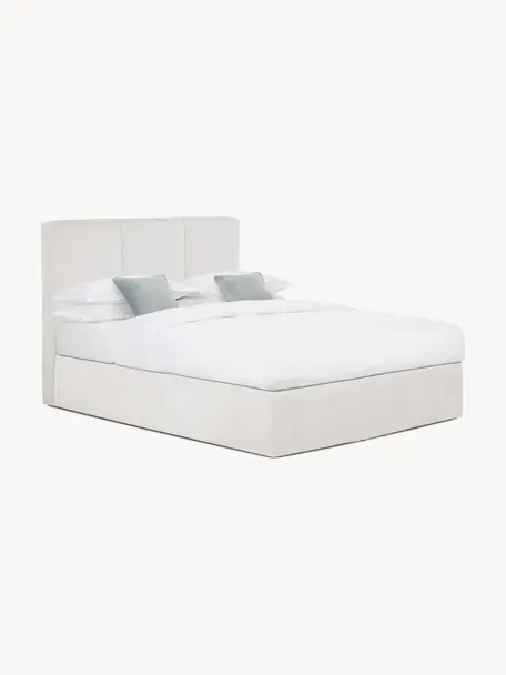 Boxspringbett Oberon, Matratze: 5-Zonen-Taschenfederkern, Füße: Kunststoff, Webstoff Hellbeige, B 140 x L 200 cm, Härtegrad H3