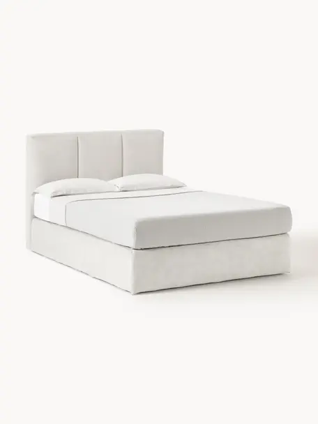 Boxspringbett Oberon, Matratze: 5-Zonen-Taschenfederkern, Füße: Kunststoff Dieses Produkt, Webstoff Hellbeige, B 140 x L 200 cm, Härtegrad H3