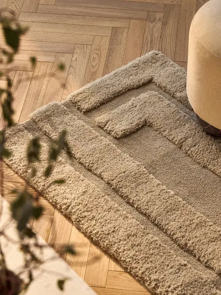 Flauschiger Hochflor-Läufer Genève mit erhabener Hoch-Tief-Struktur, Flor: Mikrofaser (100 % Polyest, Hellbeige, B 80 x L 250 cm