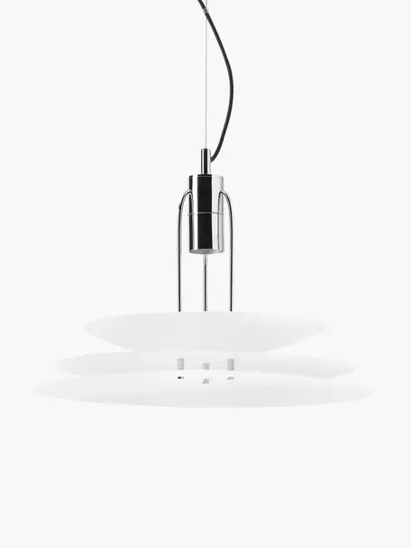 Lampada a sospensione Kali, Paralume: vetro, Baldacchino: metallo rivestito, Bianco, cromato, Ø 50 x Alt. 90 cm