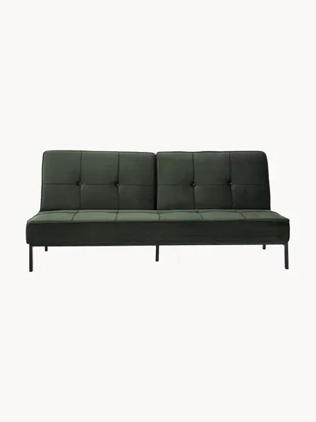 Sofa rozkładana z aksamitu Perugia (3-osobowa), Tapicerka: poliester Dzięki tkaninie, Nogi: metal lakierowany, Ciemnozielony aksamit, S 198 x G 95 cm