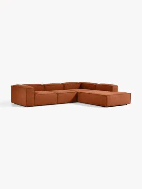 Sofá rinconera modular grande Lennon, Tapizado: 100% poliéster Alta resis, Estructura: madera contrachapada de p, Patas: plástico, Tejido terracota, An 329 x F 269 cm, chaise longue derecha