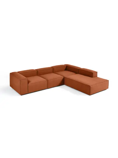Sofá rinconera modular grande Lennon, Tapizado: 100% poliéster Alta resis, Estructura: madera contrachapada de p, Patas: plástico, Tejido terracota, An 329 x F 269 cm, chaise longue derecha