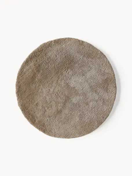 Tapis rond moelleux à poils longs Leighton, Microfibre (100 % polyester, certifié GRS), Brun, Ø 120 cm (taille S)