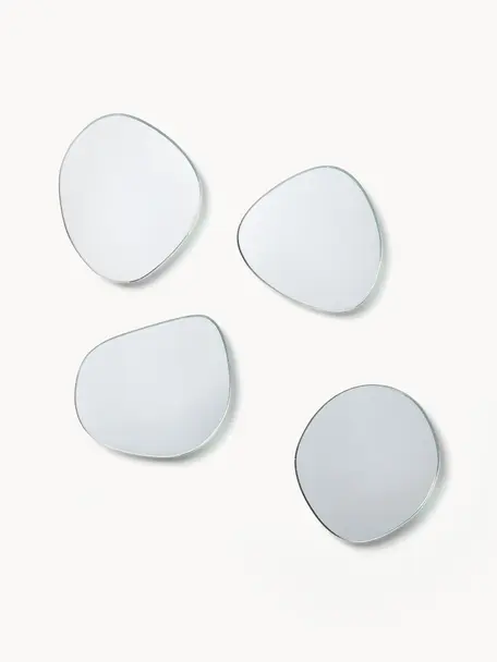 Asymmetrische onderzetters Lio, set van 4, Glas, Zilverkleurig, gespiegeld, B 11 x L 11 cm