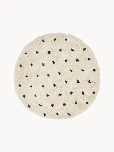 Kulatý načechraný koberec s vysokým vlasem Ayana, 100 % polyester, Světle béžová, černá, Ø 120 cm (velikost S)