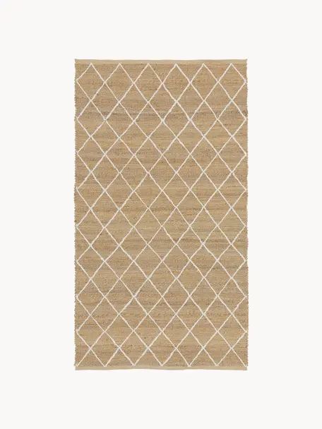 Handgefertigter Jute-Teppich Kunu, 100% Jute, Braun, Weiß, B 80 x L 150 cm (Größe XS)