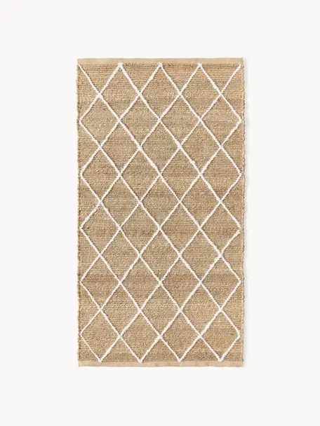 Handgefertigter Jute-Teppich Kunu, 100 % Jute, Braun, Weiß, B 80 x L 150 cm (Größe XS)
