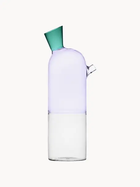 Handgefertigte Wasserkaraffe Travasi, 900 ml, Borosilikatglas, Hellrosa, Transparent, Hellblau, 900 ml