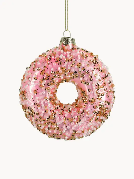 Baumanhänger Glaze in Donutform, Glas, Pink, Goldfarben, Ø 9 cm