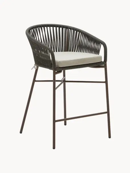 Garten-Barstühle Yanet, 2 Stück, Bezug: 100 % Polyester, Gestell: Metall, galvanisiert, Webstoff Hellbeige, Olivgrün, B 55 x H 85 cm