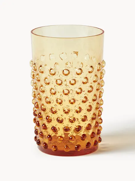 Set de vasos artesanales con relieves Hobnail, 6 uds., Vidrio, Amarillo limón transparente, Ø 7 x Al 11 cm, 200 ml