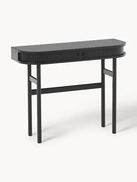 Konzolový stolík s drážkovanou prednou stranou Calary, Dubové drevo, čierna lakovaná, Š 100 x V 80 cm
