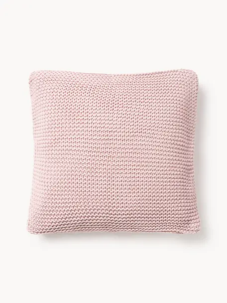 Housse de coussin en tricot de coton bio Adalyn, 100 % coton bio, certifié GOTS, Rose pâle, larg. 40 x long. 40 cm