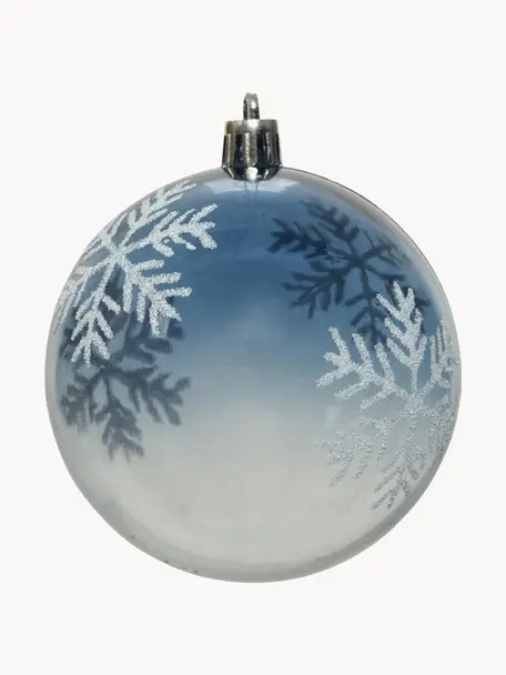 Bombka odporna na stłuczenia Snowflake, 4 szt., Niebieski, transparentny, biały, Ø 8 x W 8 cm