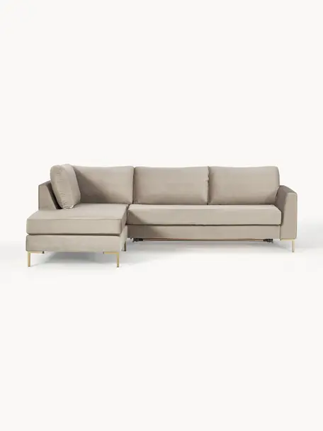 Samt-Schlafsofa Luna (3-Sitzer) mit Matratze, Bezug: Samt (100 % Polyester) De, Gestell: Massives Buchenholz, Schi, Samt Greige, B 270 x T 184 cm, Eckteil links