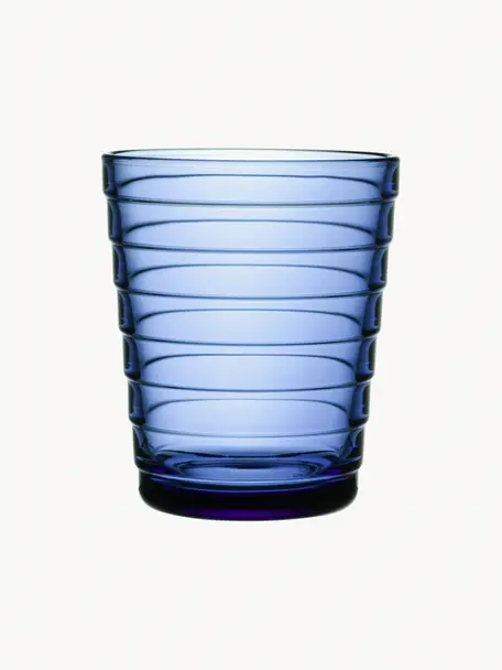 Vasos Aino Aalto, 2 uds., Vidrio, Azul transparente, Ø 7 x Al 9 cm, 220 ml