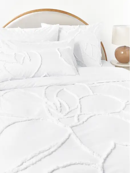 Baumwollperkal-Bettdeckenbezug Madeline mit getufteter Verzierung, Webart: Perkal Fadendichte 200 TC, Weiss, B 200 x L 200 cm
