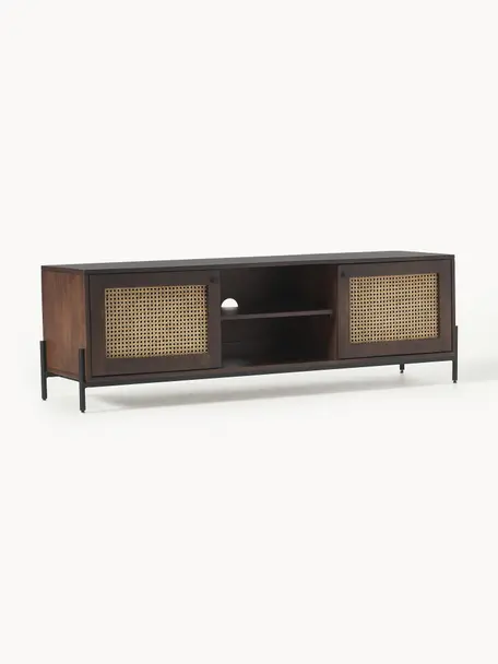 Meuble TV en cannage Vienna, Manguier, larg. 160 x haut. 50 cm