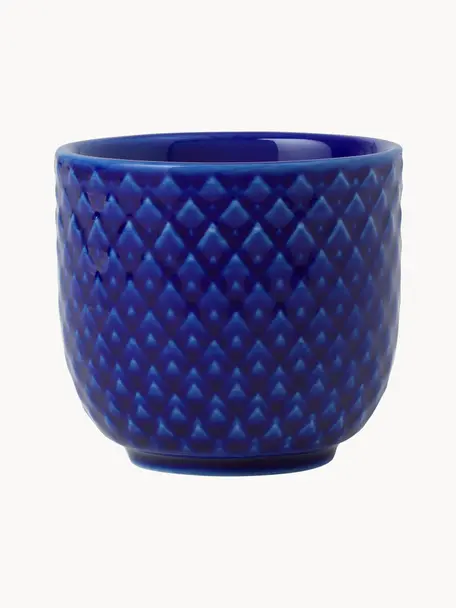 Soportes de huevo de porcelana con relieves Rhombe, 4 uds., Porcelana, Azul oscuro, Ø 5 x Al 5 cm