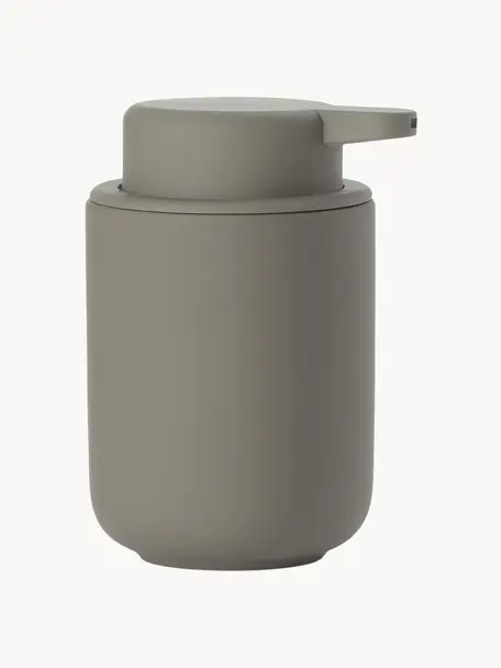 Dispenser sapone in maiolica con superficie soft-touch Ume, Contenitore: gres rivestita con superf, Greige, Ø 8 x Alt. 13 cm