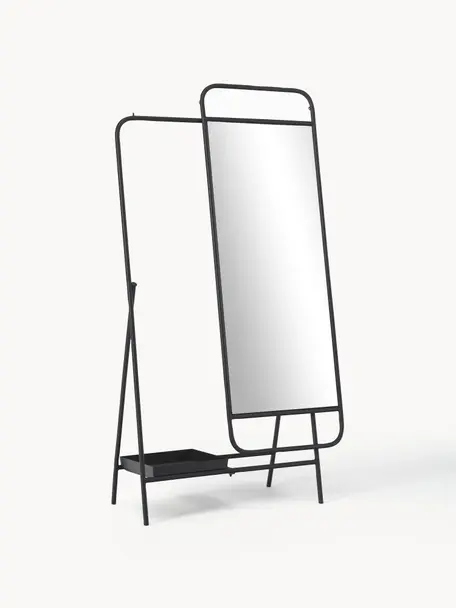 Stojací zrcadlo se stojanem na šaty Theo, Kov, Černá, Š 93 cm, V 175 cm