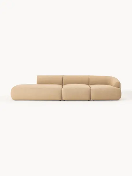 Méridienne XL modulable en tissu bouclé Sofia, Bouclé beige, larg. 340 x prof. 103 cm, module d'angle à droite