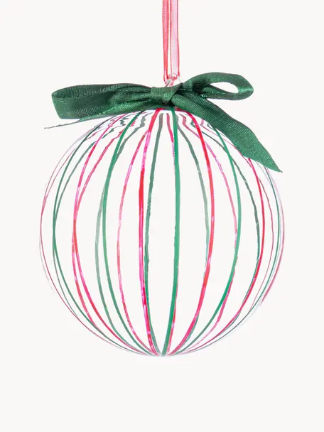 Boules de Noël Stripe Trans, tailles variées, Verre, Transparent, vert, rose vif, Ø 10 x haut. 10 cm, 8 pièces