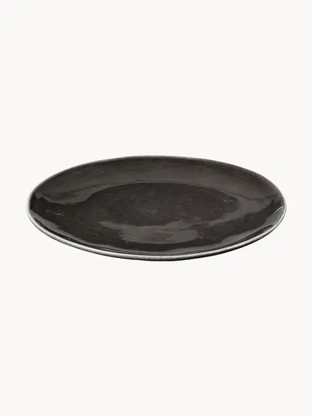 Ručně vyrobené mělké talíře Nordic Coal, 4 ks, Kamenina, Černá, tečky, Ø 26 cm