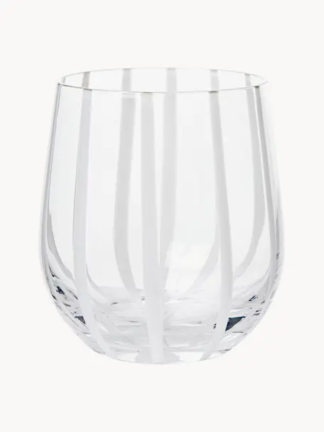 Mundgeblasenes Wasserglas Stripe, Glas, mundgeblasen, Transparent, Weiss, Ø 10 x H 10 cm, 350 ml