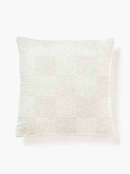 Housse de coussin 50x50 en chenille Keeley, 100 % coton, Blanc cassé, larg. 50 x long. 50 cm