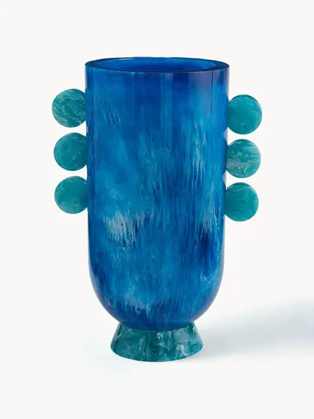 Vase Mustique, haut. 17 cm, Acrylique, poli aspect marbre, Bleu, bleu pétrole, larg. 19 x haut. 17 cm