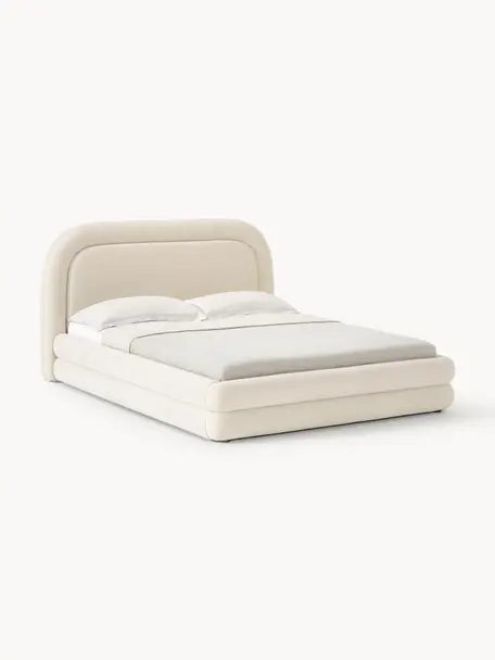 Cama tapizada Solomon, Tapizado: 100% poliéster Alta resis, Estructura: madera contrachapada, Patas: plástico Este producto es, Tejido Off White, An 140 x L 200 cm