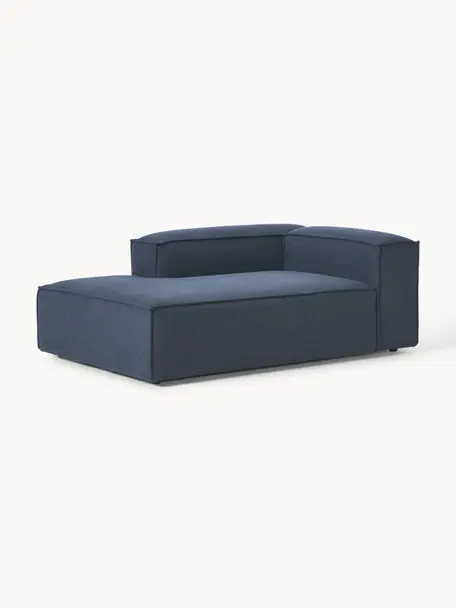 Chaise longue hoekmodule Lennon, Bekleding: 100% polyester De slijtva, Frame: massief grenenhout, multi, Poten: kunststof Dit product is , Geweven stof donkerblauw, B 119 x D 180 cm, hoekdeel links