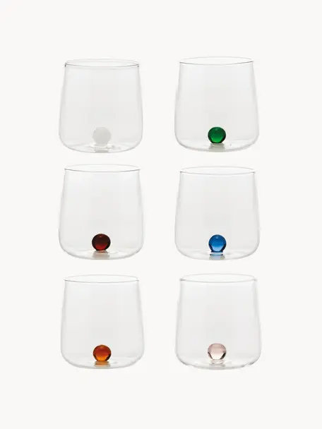 Ručne fúkané poháre na vodu Bilia, 6 ks, Borosilikátové sklo, Priehľadná, viac farieb, Ø 9 x V 9 cm, 440 ml