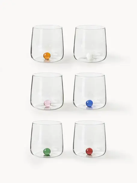 Verres à eau en verre borosilicate soufflé bouche Bilia, 6 élém., Verre borosilicate, Transparent, multicolore, Ø 9 x haut. 9 cm, 440 ml