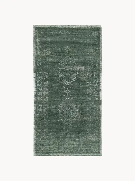 Tapis en chenille Medaillon, Fil de chenille (100 % coton), Vert foncé, larg. 80 x long. 150 cm (taille XS)