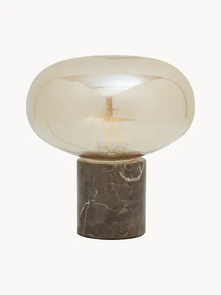 Kleine nachtlampje Alma met marmeren voet, Lampvoet: marmer, Lampenkap: glas, Beige, bruin, gemarmerd, Ø 23 x H 24 cm