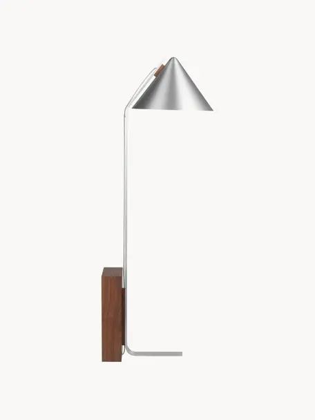 Lampada da terra Cone, Base della lampada: legno di noce, oliato, Argentato, Alt. 160 cm