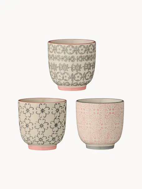 Set di 3 tazze senza manico Cécile, Ceramica, Beige, grigio, rosa, Ø 7 x Alt. 7 cm, 180 ml