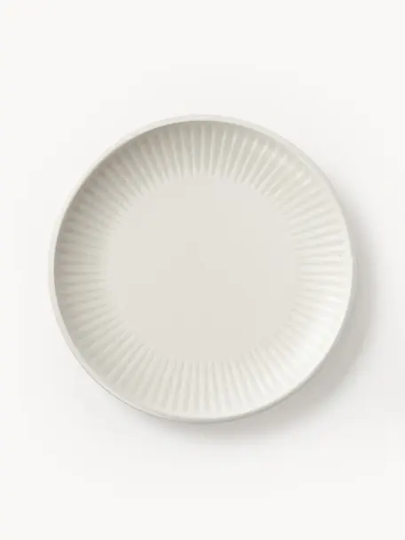 Ontbijtbord Zabelle met streepversiering, 4 stuks, Keramiek, Gebroken wit, lichtbeige, Ø 23 x H 3 cm