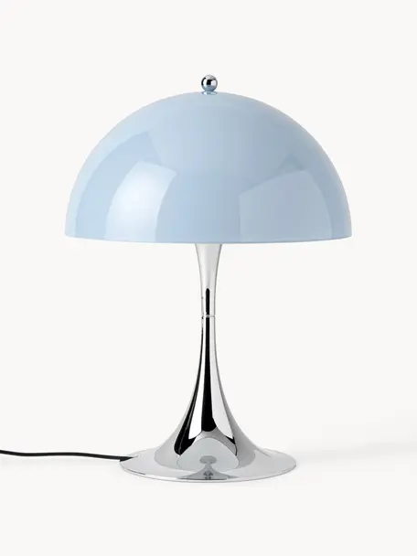 Lampada da tavolo a LED con luce regolabile e timer Panthella, alt. 34 cm, Paralume: vetro acrilico, Struttura: alluminio rivestito, Vetro acrilico azzurro, argentato, Ø 25 x Alt. 34 cm