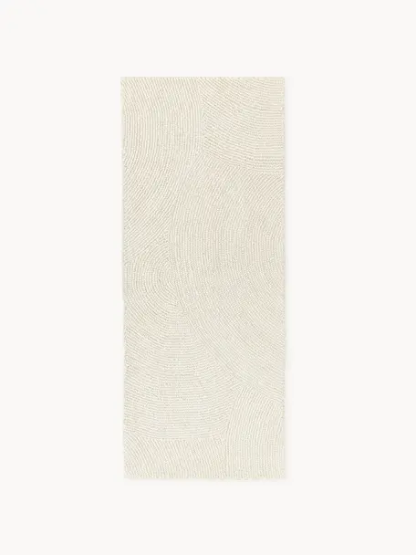 Handgeweven laagpolig vloerkleed Eleni uit gerecycled materiaal, Bovenzijde: 100% polyester, Gebroken wit, B 80 x L 200 cm