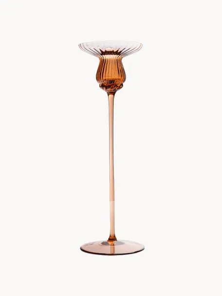 Candelero de vidrio soplado artesanalmente Tulipán, Vidrio, Marrón claro, Ø 9 x Al 30 cm