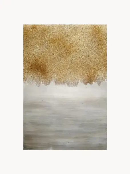Handbemalt Leinwandbild Sandy Abstract, Bild: Leinwand, Grautöne, Goldfarben, B 84 x H 120 cm